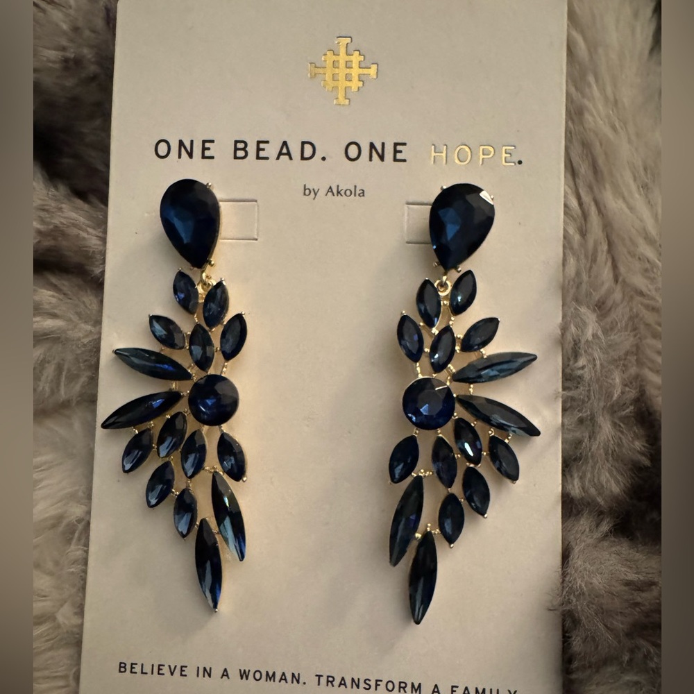 Navy blue tear drop crystal chandelier earrings